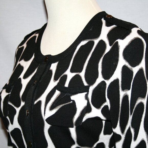 ETCETERA Black & White Nylon Knit Snap Front Sweater Small - Picture 6 of 13